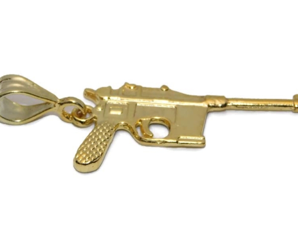 14k Solid Gold Mauser C96 Revolver Charm Pendant.