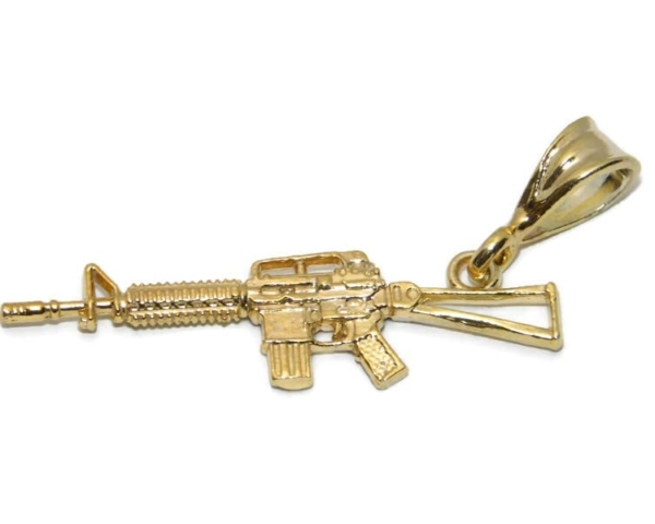 14k Solid Gold AK-47 Rifle Charm Pendant