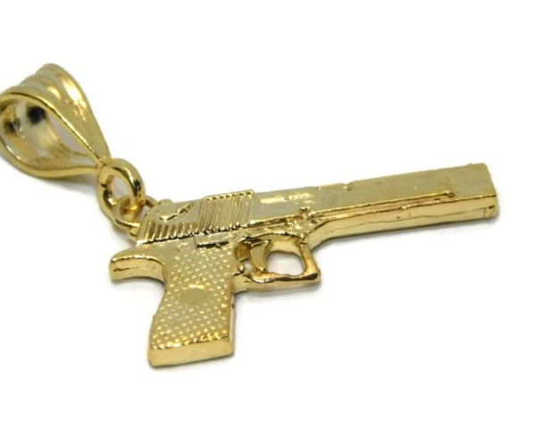 14k Solid Gold Desert Eagle Pistol Charm Pendant