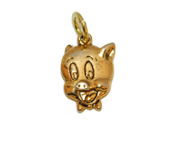 Porky Pig Pendant Charm 14k Yellow Gold