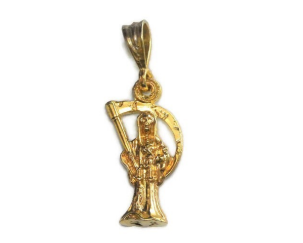 Santa Muerte Holy Death Medium 14k Solid Yellow Gold Pendant!!