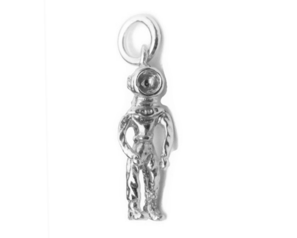 3D Vintage Scuba Diver Pendant Charm .925 Sterling Silver