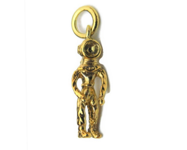3D Vintage Scuba Diver Pendant Charm 14k Yellow Gold