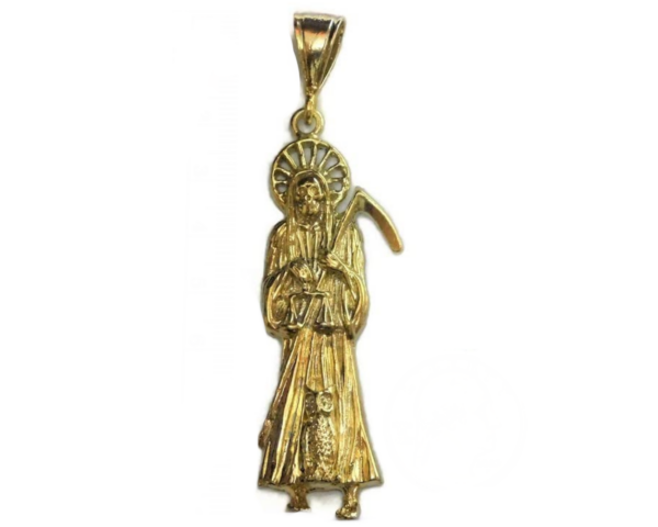 Santa Muerte Holy Death Grim Reaper 14k Solid Yellow Gold Pendant!!