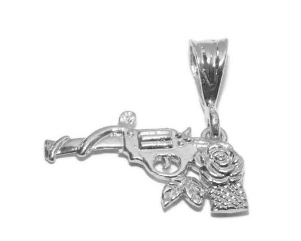 Sterling Silver .925 Revolver with Rose and Vines Charm Pendant