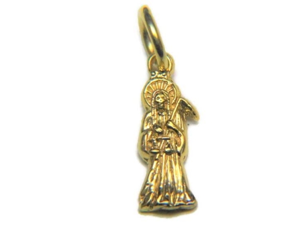 Tiny Santa Muerte Holy Death Small 14k Solid Yellow Gold Pendant!!