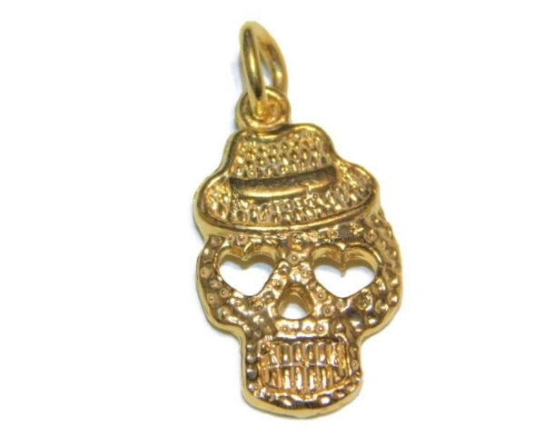 New Orleans Theme Inspired Skull Charm Pendant 14k Yellow Gold!!