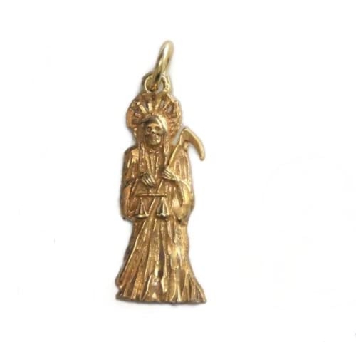 Santa Muerte Holy Death Medium #2 14k Solid Yellow Gold Pendant!!