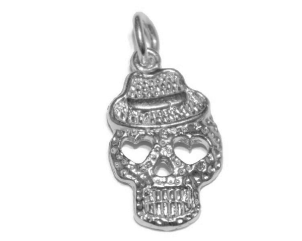 New Orleans Theme Inspired Skull Charm Pendant .925 Sterling Silver