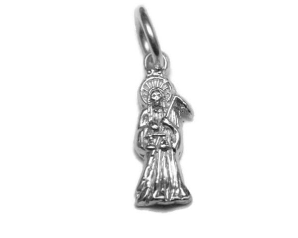 Tiny Santa Muerte Holy Death Small .925 Sterling Silver Charm Pendant
