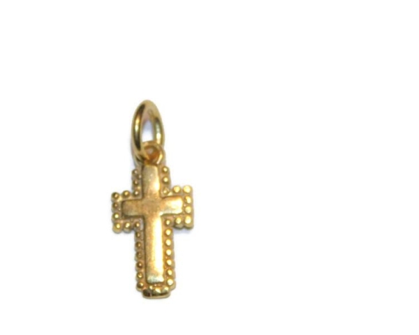 Cross Dot Outline 14k Yellow Gold Charm Pendant