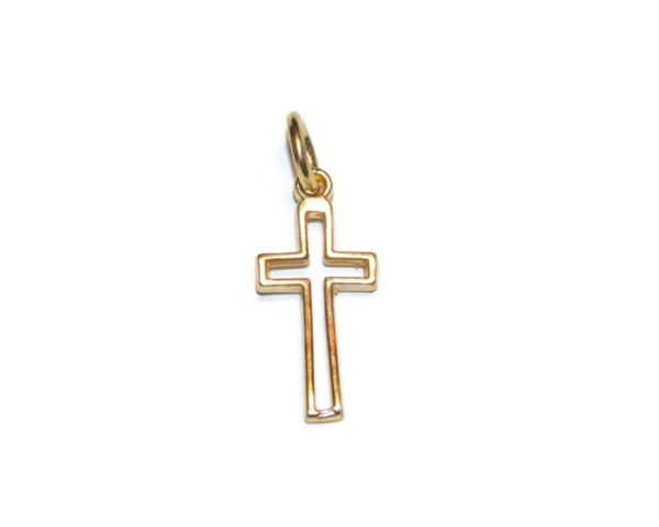Cross Outline 14k Yellow Gold Charm Pendant