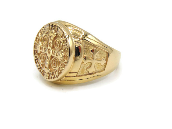 Saint Benedict Signet Yellow Gold Ring