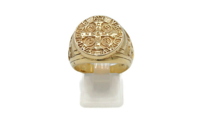 Saint Benedict Signet Yellow Gold Ring - Image 9