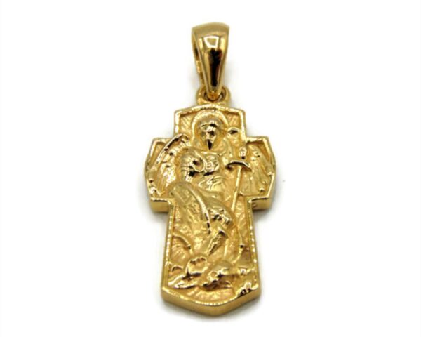 Saint Michael Archangel Cross Charm Pendant Yellow Gold!!