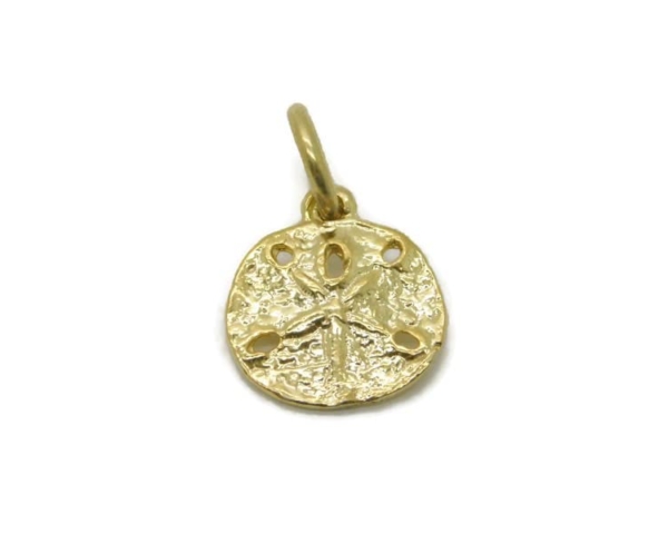 Tiny Sand Dollar Charm Pendant 14k Yellow Gold.