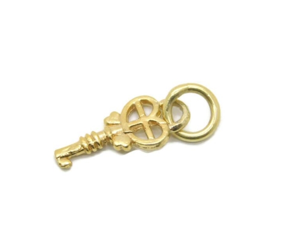 Fancy Skeleton Key Charm Pendant 14k Yellow Gold