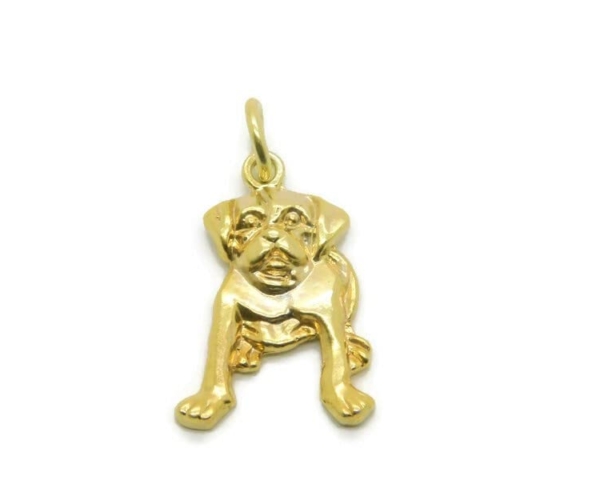 Pug Dog Charm Pendant 14k Yellow Gold