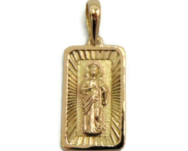 San Judas Tadeo / St. Jude Rectangular Shape Pendant Yellow Gold