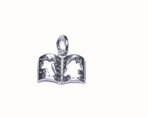 Bible with Cut Out Cross and Bird Charm Pendant .925 Sterling Silver