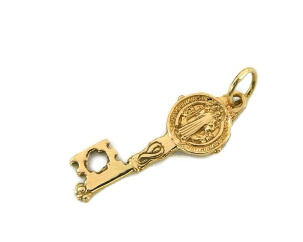 Saint Benedict Small Key (San Benito) Charm Pendant 14k Yellow Gold!!