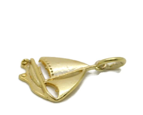 Sailboat #5 Charm Pendant 14k Yellow Gold.