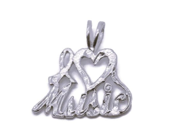 I Love Music Charm Pendant .925 Sterling Silver