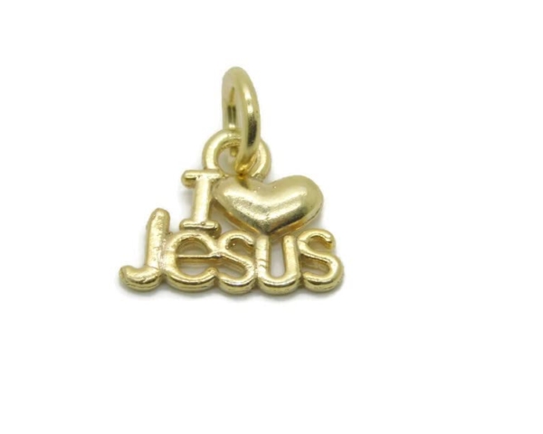 I Love Jesus Charm Pendant 14k Yellow Gold