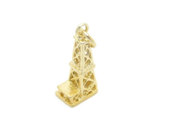 Oil Rig Charm Pendant 14k Yellow Gold