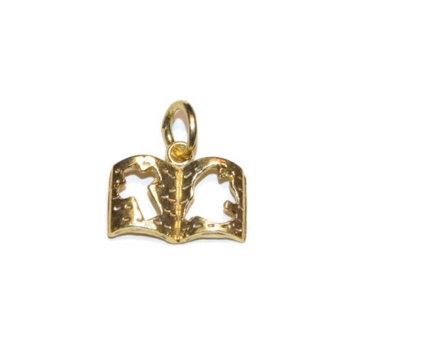 Bible with Cut Out Cross and Bird Charm Pendant 14k Yellow Gold