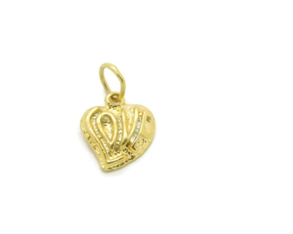 Heart with Love Charm Pendant 14k Yellow Gold