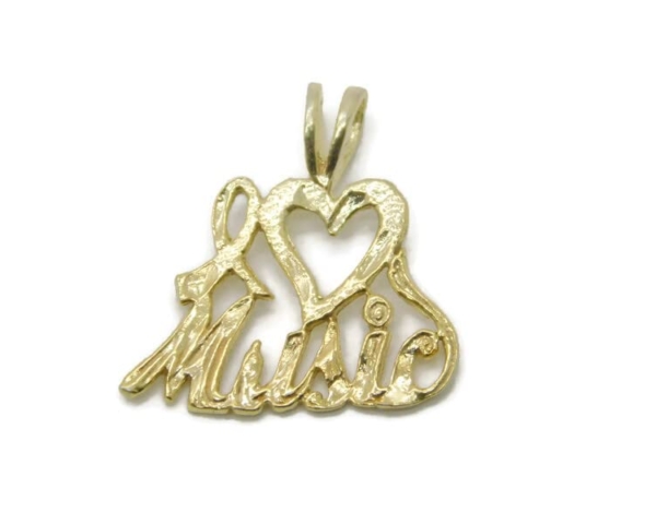 I Love Music Charm Pendant 14k Yellow Gold.