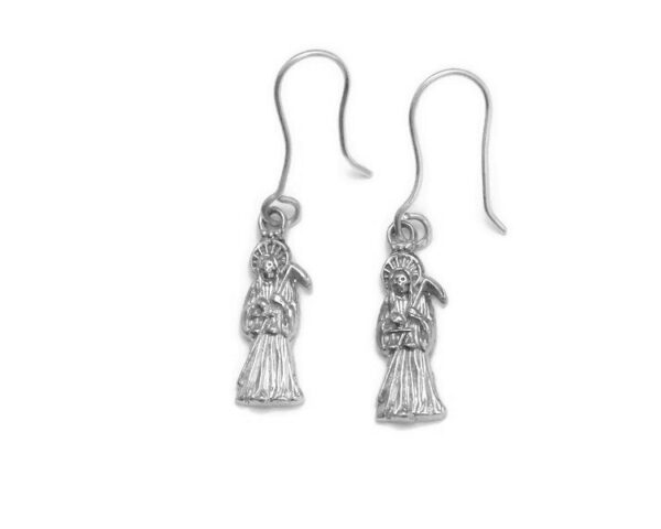 Tiny Santa Muerte Earrings .925 Sterling Silver