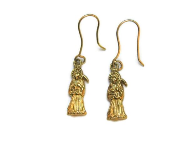 Tiny Santa Muerte Earrings 14k Yellow Gold