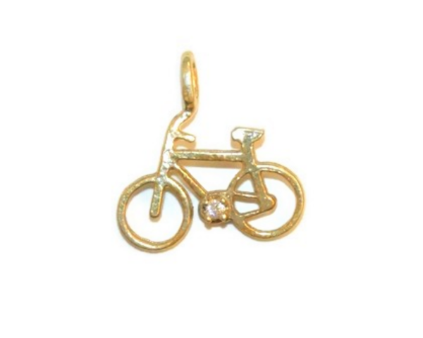 Tiny Bicycle with Stone Charm Pendant 14k Yellow Gold