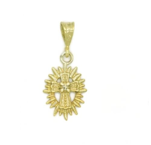 Cross with Pattern in Inside Pendant 14k Yellow Gold