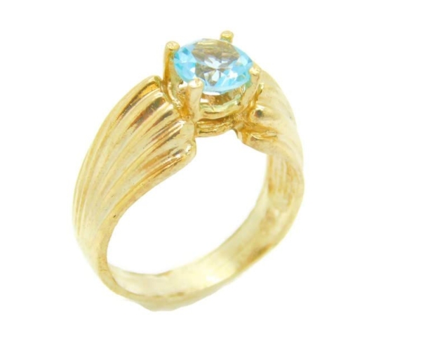 14k Yellow Gold Ladies Ring with March Stone