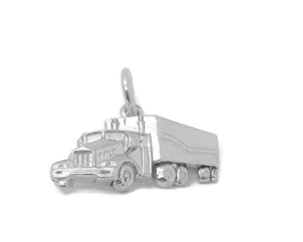Semi Truck 18 Wheeler Charm Pendant .925 Sterling Silver