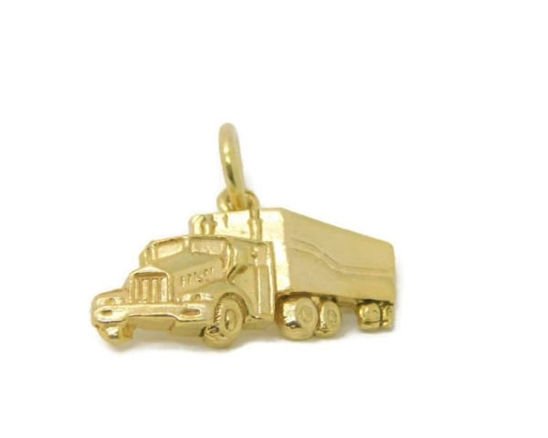 Semi Truck 18 Wheeler Charm Pendant 14k Yellow Gold