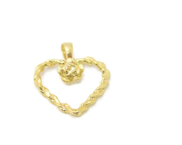 Heart with Rose Charm Pendant 14k Yellow Gold