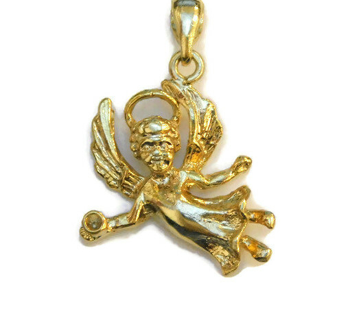 Flying Angel Charm Pendant 14k Yellow Gold