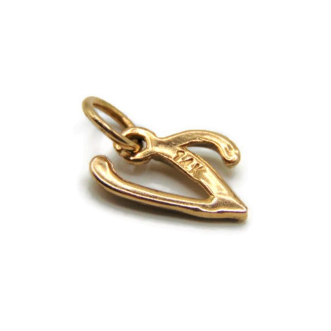 Initial Letter V Charm Pendant Yellow Gold!! - Image 3