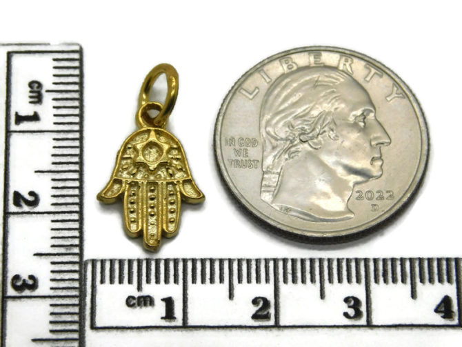 Hamsa Hand Charm Pendant 14k Yellow Gold - Image 4