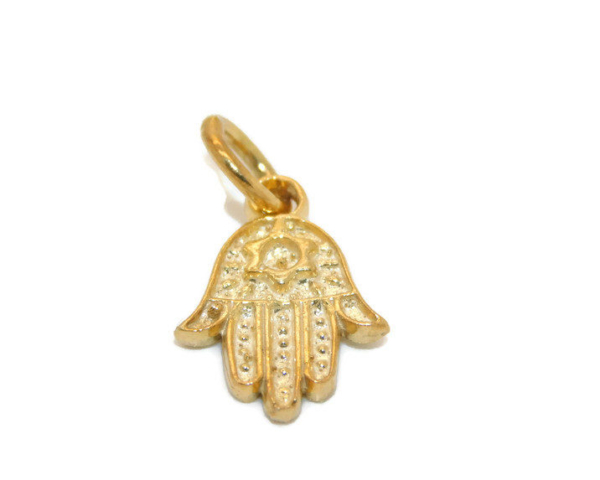 Hamsa Hand Charm Pendant 14k Yellow Gold