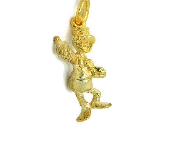 Donald Duck Charm Pendant 14k Yellow Gold.