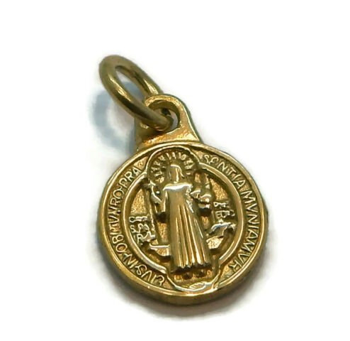 Saint Benedict Small Medal (San Benito) Charm Pendant 10k Yellow Gold!!