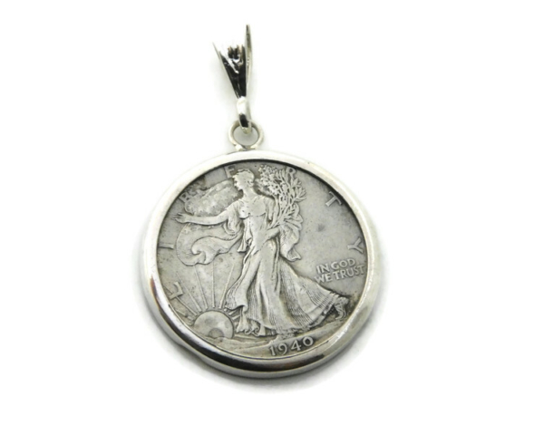 Half Dollar walking Liberty 1930’s- 1940’s coin on .925 Sterling Silver Charm Bezel