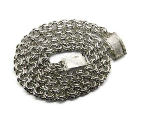 .925 Sterling Silver Chino Link necklace with custom versace inspired box clasp