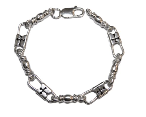 Fishers of Men Large link, Budded Cross bracelet .925 Sterling Silver ACTS
