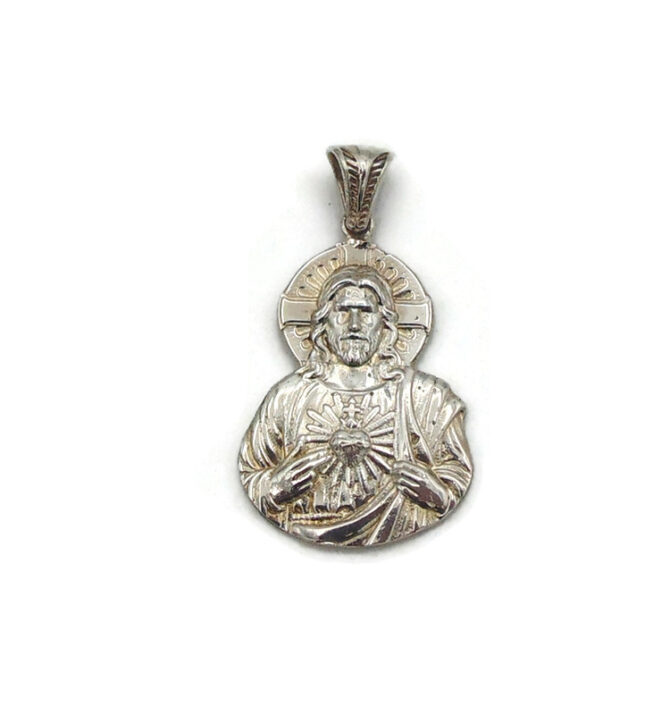 Jesus Sacred Heart (Sagrado Corazon) Pendant with d/ cut curb chain Sterling Silver!! - Image 2